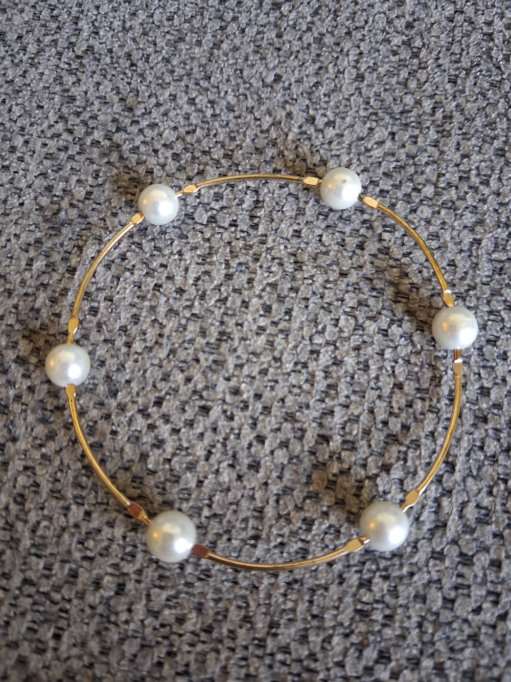 Gold Pearl Station Bangle Bracelet - Women Jewelry